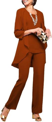 Chiffon Mother of the Bride Pant Suits for Wedding 3 Pieces Wedding Guest Outfits for Women with Jacket in Kuwait