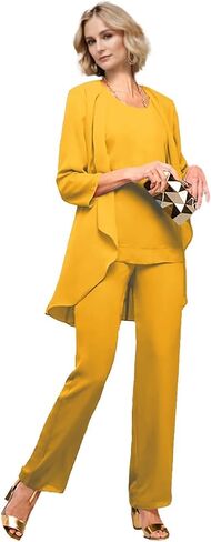 Chiffon Mother of the Bride Pant Suits for Wedding 3 Pieces Wedding Guest Outfits for Women with Jacket in Kuwait