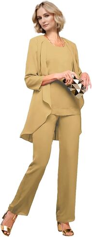 Chiffon Mother of the Bride Pant Suits for Wedding 3 Pieces Wedding Guest Outfits for Women with Jacket in Kuwait