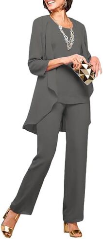Chiffon Mother of the Bride Pant Suits for Wedding 3 Pieces Wedding Guest Outfits for Women with Jacket in Kuwait