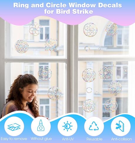 2 Sheets Window Clings for Birds, Rainbow Window Stickers Mandala, Window Decals for Birds to Help Birds Avoid Window Streaks in Kuwait