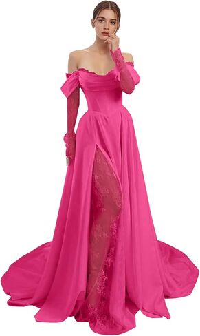 Satin Wedding Dress for Bride 2026 A Line Bridal Gown Off Shoulder Wedding Party Dresses with Slit in Kuwait