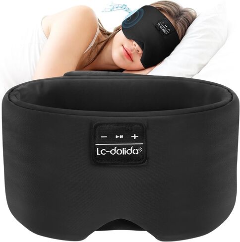 LC-dolida Sleep Mask with Bluetooth Headphones, Ice Silk Sleep Headphones with Bluetooth 5.4, Total Blackout Eye Mask for Sleeping, Sleep Soft Mask for Women Men, All Night Sleep, Travel(Black) in Kuwait
