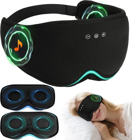 LC-dolida Bamboo Cotton Bluetooth Sleep Mask, 2 in 1 3D Soft Sleep Mask with Sleep Headphones, Sleep Eye Mask with Timming Setting, Blackout Sleeping Mask for Side Sleepers, Women Men, Black in Kuwait