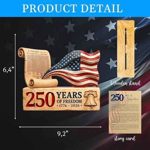 250 Anniversary USA Decorations, 9" Wooden America 250 Merchandise Sign, Fourth of July Decorations, Patriotic Decor, USA 250th Anniversary 4th of July Gifts, America 250th Birthday Gifts in Saudi Arabia