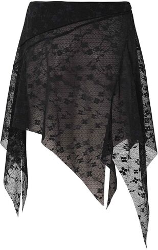 Daydance Sheer Ballet Skirt for Women, Pull On Dance Skirt with Asymmetrical Hem Lace Pattern to Wear Over Dance Pants in Kuwait