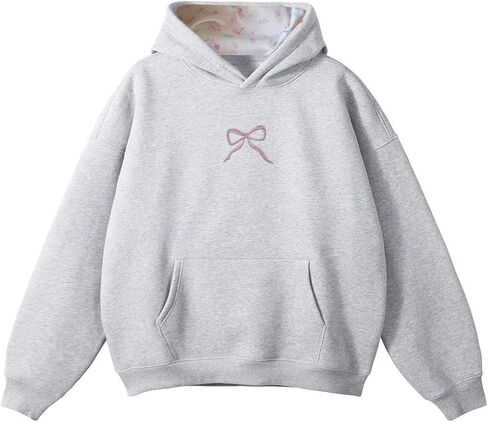 Bow Hoodie Hibiscus Women Oversized Cute Graphic Embroidered Preppy Y2K Long Sleeve Sweatshirt Pullover in Saudi Arabia