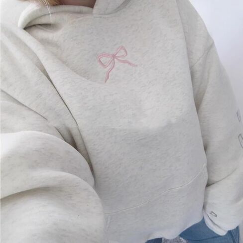 Bow Hoodie Hibiscus Women Oversized Cute Graphic Embroidered Preppy Y2K Long Sleeve Sweatshirt Pullover in Saudi Arabia