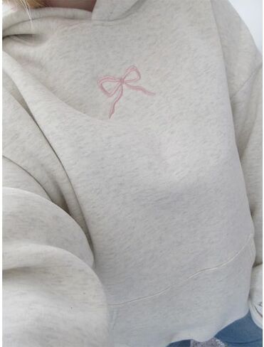 Bow Hoodie Hibiscus Women Oversized Cute Graphic Embroidered Preppy Y2K Long Sleeve Sweatshirt Pullover in Saudi Arabia