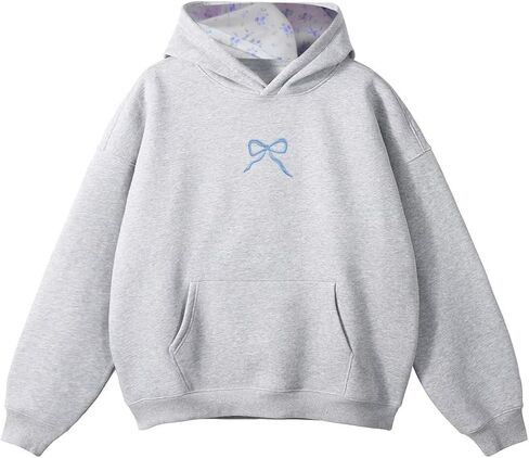 Bow Hoodie Hibiscus Women Oversized Cute Graphic Embroidered Preppy Y2K Long Sleeve Sweatshirt Pullover in Saudi Arabia