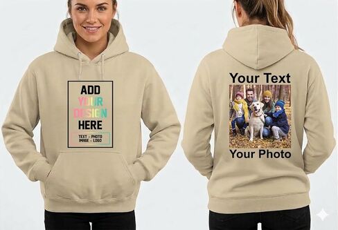 Custom Hoodie for Women & Men, Your Text or Image Photo Here Hoodie, Customized Hoodies, Personalized Your Text Hoodie White in Kuwait