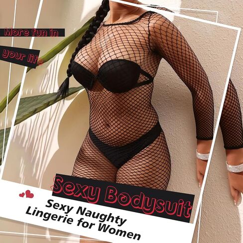 Sexy Lingerie for Women Naughty Fishnet Lingerie Set Bodysuit Outfits Teddy Erotic Sheer Mesh Lingerie Black in Kuwait