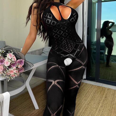 Sexy Lingerie for Women Naughty Fishnet Lingerie Set Bodysuit Outfits Teddy Sheer Mesh Erotic Black in Kuwait
