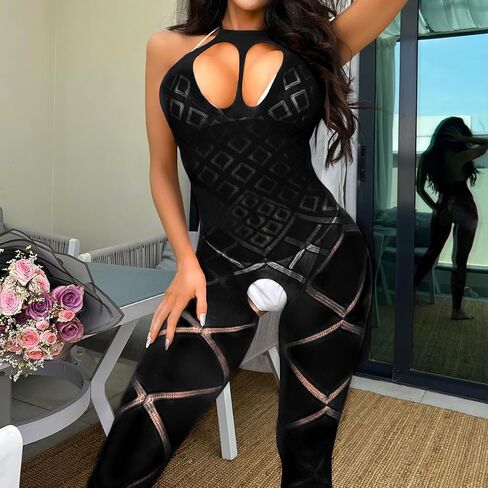 Sexy Lingerie for Women Naughty Fishnet Lingerie Set Bodysuit Outfits Teddy Sheer Mesh Erotic Black in Kuwait