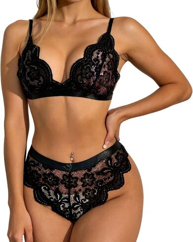 Lace Lingerie Sets for Women Sexy, Strappy Bra and Panty Sheer Lingerie Valentines 2026 in Kuwait