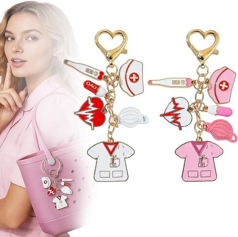 2Pcs Nurse Keychain, Nurse Gifts Set, Cute Medical Nurse Accessories, Practical Nursing Graduation Gifts for Women and Female Nurses, Pink and White in Saudi Arabia