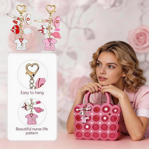 2Pcs Nurse Keychain, Nurse Gifts Set, Cute Medical Nurse Accessories, Practical Nursing Graduation Gifts for Women and Female Nurses, Pink and White in Saudi Arabia