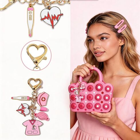 2Pcs Nurse Keychain, Nurse Gifts Set, Cute Medical Nurse Accessories, Practical Nursing Graduation Gifts for Women and Female Nurses, Pink and White in Saudi Arabia