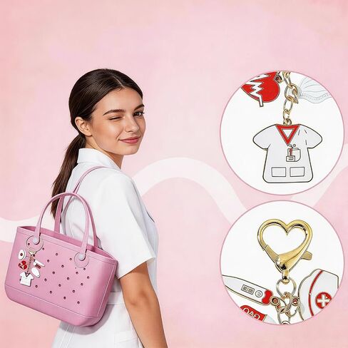 2Pcs Nurse Keychain, Nurse Gifts Set, Cute Medical Nurse Accessories, Practical Nursing Graduation Gifts for Women and Female Nurses, Pink and White in Saudi Arabia