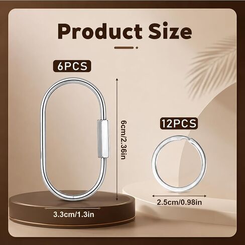 6 Pcs Brass Screw Lock Keychain, 2.52 X 1.34 Inch Silver Key Chain with 12 Metal Rings, Secure Screw Lock Carabiner Clip, Key Organizer Purse Bag Charms Holder for Keys, Purse Charms, Bag Handles in Kuwait