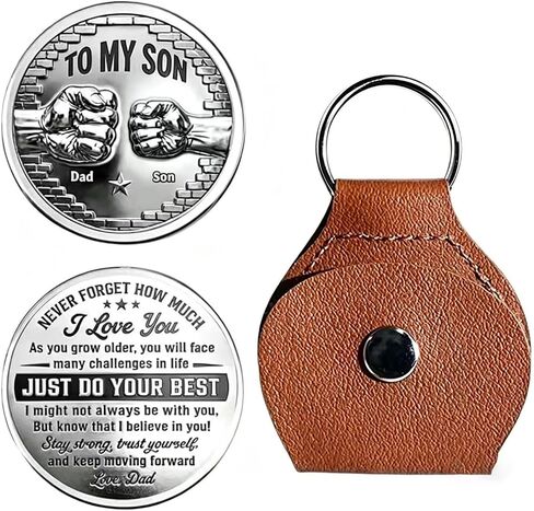 To My Son I Believe In You- Coin Pocket Hug from Dad, Just Do Your Best Coin Never Forget How Much I Love You Keychain in Saudi Arabia