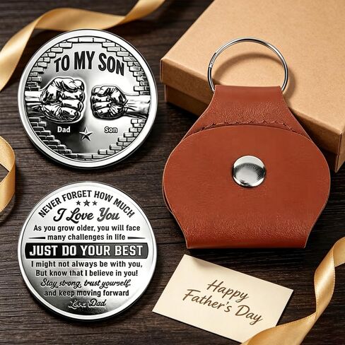 To My Son I Believe In You- Coin Pocket Hug from Dad, Just Do Your Best Coin Never Forget How Much I Love You Keychain in Saudi Arabia