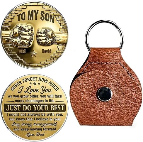 To My Son I Believe In You- Coin Pocket Hug from Dad, Just Do Your Best Coin Never Forget How Much I Love You Keychain in Kuwait