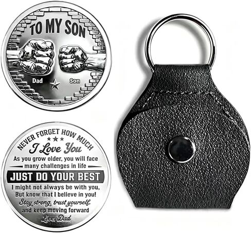 To My Son I Believe In You- Coin Pocket Hug from Dad, Just Do Your Best Coin Never Forget How Much I Love You Keychain in Saudi Arabia