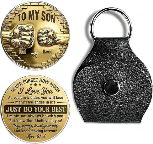 To My Son I Believe In You- Coin Pocket Hug from Dad, Just Do Your Best Coin Never Forget How Much I Love You Keychain in Saudi Arabia