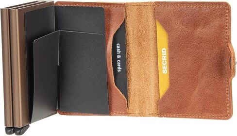 Secrid This is a compact wallet with two Cardprotectors that double the capacity. Equipped with a sturdy closure and a durable leather outer cover. Capacity: 8 cards in relief or 12 in Saudi Arabia