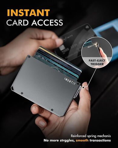 iwantit Pop Up Wallet for Men, Slim Minimalist Credit Card Holder with Money Clip - Man Metal Aluminum Wallet RFID Blocking, Smart Tactical Wallet for Men, Gift for Men (Gungrey) in Saudi Arabia