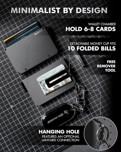 iwantit Pop Up Wallet for Men, Slim Minimalist Credit Card Holder with Money Clip - Man Metal Aluminum Wallet RFID Blocking, Smart Tactical Wallet for Men, Gift for Men (Gungrey) in Saudi Arabia