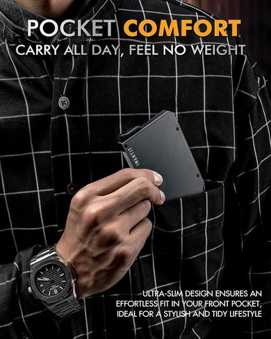 iwantit Pop Up Wallet for Men, Slim Minimalist Credit Card Holder with Money Clip - Man Metal Aluminum Wallet RFID Blocking, Smart Tactical Wallet for Men, Gift for Men (Gungrey) in Saudi Arabia