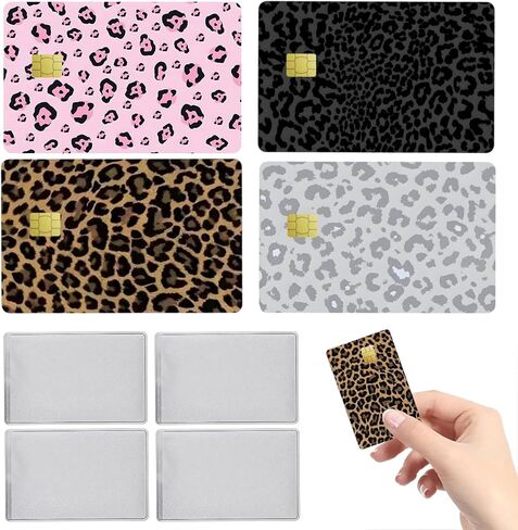 8 Pcs Debit Card Sticker Set, With 4 Pcs Leopard Pattern Card Decal and 4 Pcs Clear Frosted Sleeve, Removable Card Protector, For Access, Transit And Daily Use For Adults, Pink Gray Black Coffee in Saudi Arabia