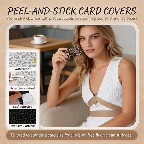 8 Pcs Debit Card Sticker Set, With 4 Pcs Leopard Pattern Card Decal and 4 Pcs Clear Frosted Sleeve, Removable Card Protector, For Access, Transit And Daily Use For Adults, Pink Gray Black Coffee in Saudi Arabia