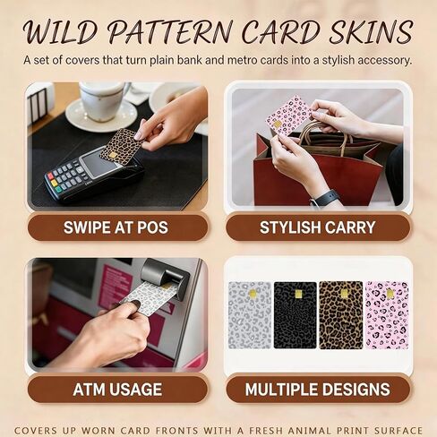 8 Pcs Debit Card Sticker Set, With 4 Pcs Leopard Pattern Card Decal and 4 Pcs Clear Frosted Sleeve, Removable Card Protector, For Access, Transit And Daily Use For Adults, Pink Gray Black Coffee in Saudi Arabia