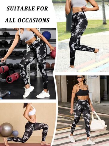 3 Pack Super Soft High Waisted Tie Dye Print Sport Leggings for Women. No See Through Workout Running Yoga Leggings. in Kuwait