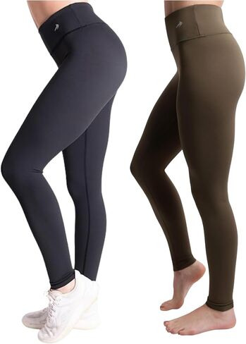 CompressionZ Tummy Control Compression Leggings for Women | High Waisted Workout Yoga Pants (Black + Olive Brown, X-Large) Bundle in Saudi Arabia