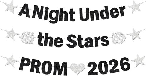 Prom 2026 Decorations Banner Set - Gold Silver Glitter A Night Under the Stars High School College Prom Decoration, Class of 2026 Party Supplies for Graduation in Saudi Arabia