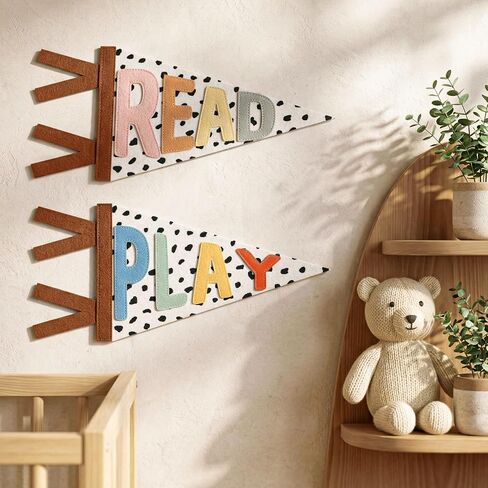 Mindsoft 2 Pcs Reading Corner Decor Composition Read Play Wall Pennants Banners 13.78 x 7.87 Inch Classroom Wall Felt Banner Flag for Playroom Kindergarten Primary School Nurseries in Kuwait