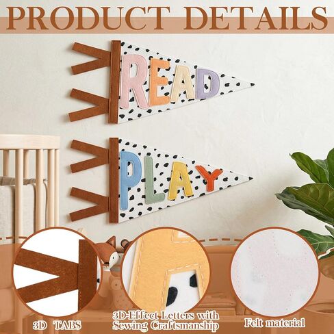 Mindsoft 2 Pcs Reading Corner Decor Composition Read Play Wall Pennants Banners 13.78 x 7.87 Inch Classroom Wall Felt Banner Flag for Playroom Kindergarten Primary School Nurseries in Kuwait