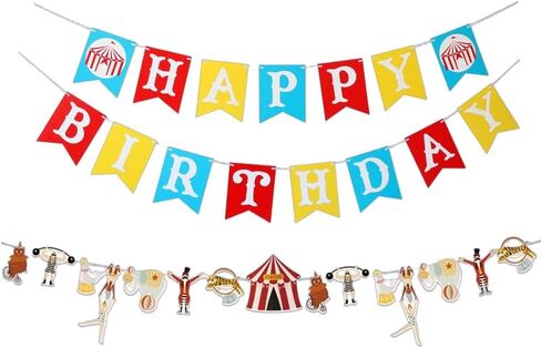 KUNGOON Circus Happy Birthday Banner, Carnival Theme Party Decorations with Colorful Bunting, Amusement Park Design for Baby Boys Girls Kids Birthday Party. in Kuwait