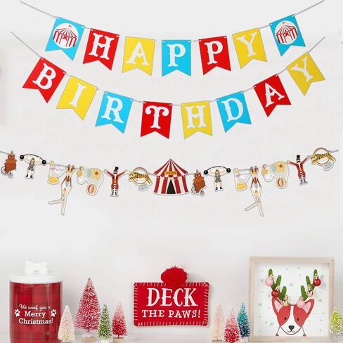 KUNGOON Circus Happy Birthday Banner, Carnival Theme Party Decorations with Colorful Bunting, Amusement Park Design for Baby Boys Girls Kids Birthday Party. in Kuwait