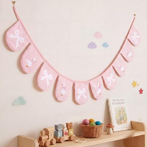 One Silly Goose Gingham Banner Pink Silly Goose 1st Birthday Decor Oval Embroidery Flag Garland with Bows for Baby Shower Gender Reveal Birthday Party Nursery Room Decor in Saudi Arabia
