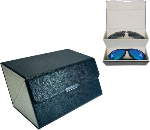 2-Slot Sunglasses Travel Case, PU Leather, Magnetic Closure, Portable Dual Eyeglasses Organizer for Oversized Glasses, Men & Women in Saudi Arabia