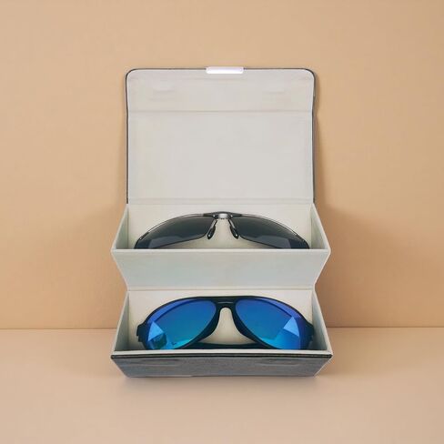 2-Slot Sunglasses Travel Case, PU Leather, Magnetic Closure, Portable Dual Eyeglasses Organizer for Oversized Glasses, Men & Women in Saudi Arabia