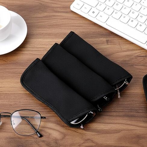 4 Pack Eyeglass Case Soft, Slip in Glasses Cases, Protective Glasses Sleeve, Fabric Spectacle Sunglasses Case Pouch, Soft Slim Reading Glasses Pouch Bag Holder for Travel for Men, Black in Kuwait
