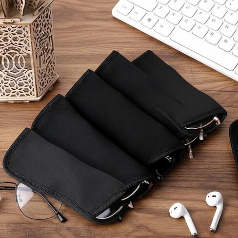 4 Pack Eyeglass Case Soft, Slip in Glasses Cases, Protective Glasses Sleeve, Fabric Spectacle Sunglasses Case Pouch, Soft Slim Reading Glasses Pouch Bag Holder for Travel for Men, Black in Kuwait