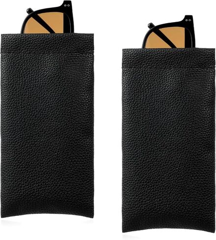 2Pcs Soft Glasses Case, PU Leather Glasses Case Soft Eyeglass Cases for Women Men Squeeze Top Sunglasses Pouch Travel with Cleaning Cloth(Black) in Kuwait