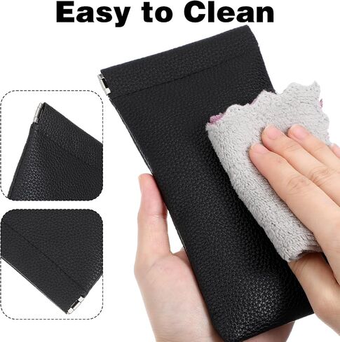 2Pcs Soft Glasses Case, PU Leather Glasses Case Soft Eyeglass Cases for Women Men Squeeze Top Sunglasses Pouch Travel with Cleaning Cloth(Black) in Kuwait